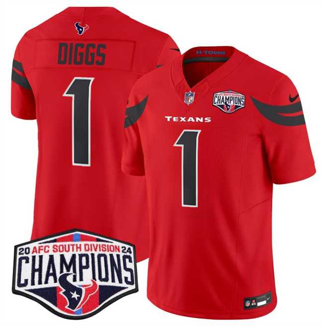 Mens Houston Texans #1 Stefon Diggs Red F.U.S.E. 2024 AFC South Division Champions Vapor Limited Stitched Jersey